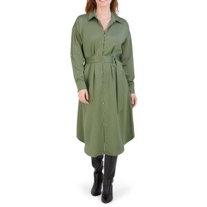 French Connection Green Long Sleeve Tie Front Dress